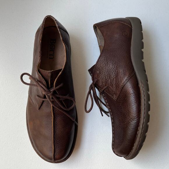 Born Oxfords Men\'s Size 12 Brown Lace-Up Pebbled Leather Split Toe Stitching